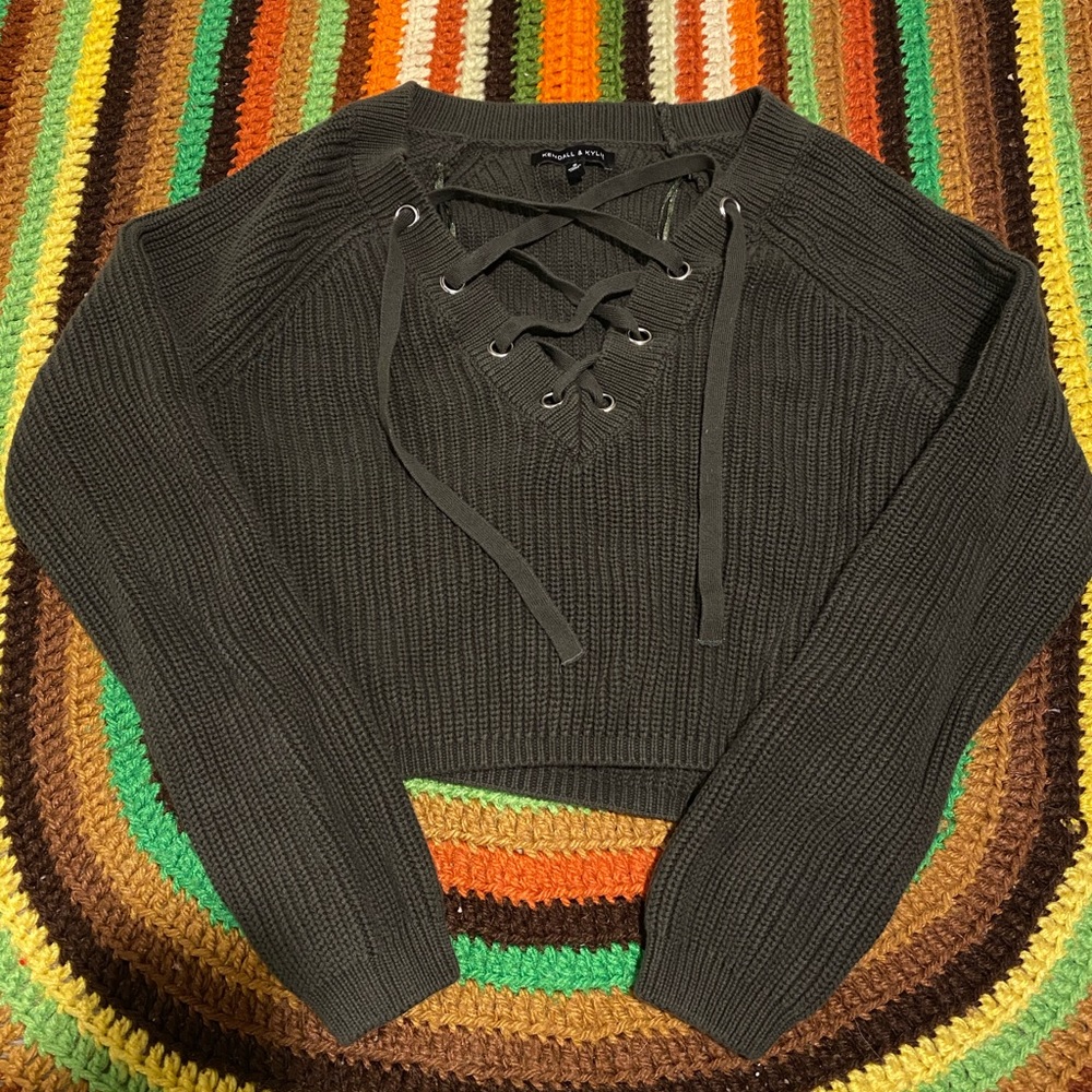 Olive Cropped Kendall & Kylie Laced Sweater